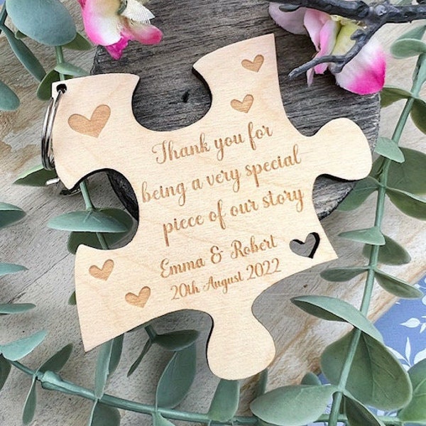 WEDDING FAVOUR KEYRING Thank You For Being A Piece Of Our Story Jigsaw Personalised Wedding Favour, Thank You Wedding Party Wedding