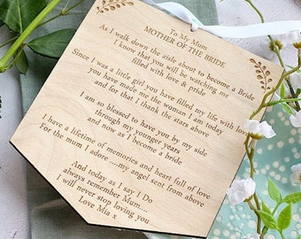 MOTHER Of The BRIDE Hanging Wooden Sign Plaque - Gift For Mother Of The Bride - On My Wedding Day - Gift For Mum - Wedding Favour, Hen Party