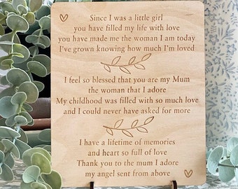 Mum You Fill My Life With Love Wooden Keepsake Card - Card For Mum, Gifts For Mum, I Love You Mum, Poem For Mother, Verse For Mum