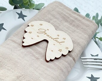 ANGEL WINGS Personalised Place Names - Custom Place Name Decorations - Table Decor - Place Setting Names - In Memory