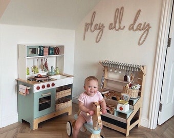 Play All Day Wooden Sign - Scribble Font Nursery Decor