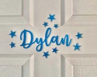 Coloured Acrylic Door Name Sign with Stars or Hearts - Nursery or Children's Bedroom Sign - Baby Name - Laser Coloured Acrylic Toy Box Sign