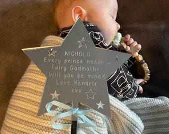 Will You Be My Fairy Godmother Mirrored Acrylic Wand - Fairy Godmother Wand Gift - Will You Be My Godmother - Personalised Godmother Gift
