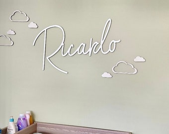 Wooden 60cm NAME Sign & CLOUDS - Name Cloud Set, Name Wall Art - Wooden Name, Nursery - Baby, Bedroom Children's Decor, Playroom
