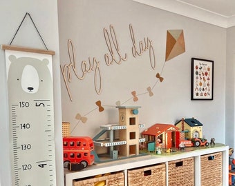 PLAY ALL DAY 80cm Playroom Sign Scribble Font - Wall Art - Home Decor - Wooden Name Sign - Wooden Nursery Play Sign- Nursery Decor - Play