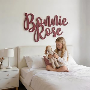 Extra Large Wooden Double Name Sign - Swirly Font - Nursery Decor - Bedroom Wooden Name Sign For Children - Playroom Sign For Kids
