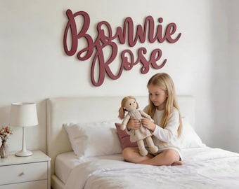 Extra Large Wooden Double Name Sign - Swirly Font - Nursery Decor - Bedroom Wooden Name Sign For Children - Playroom Sign For Kids