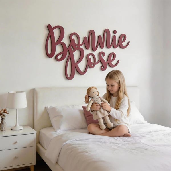 Extra Large Wooden Double Name Sign - Swirly Font - Nursery Decor - Bedroom Wooden Name Sign For Children - Playroom Sign For Kids