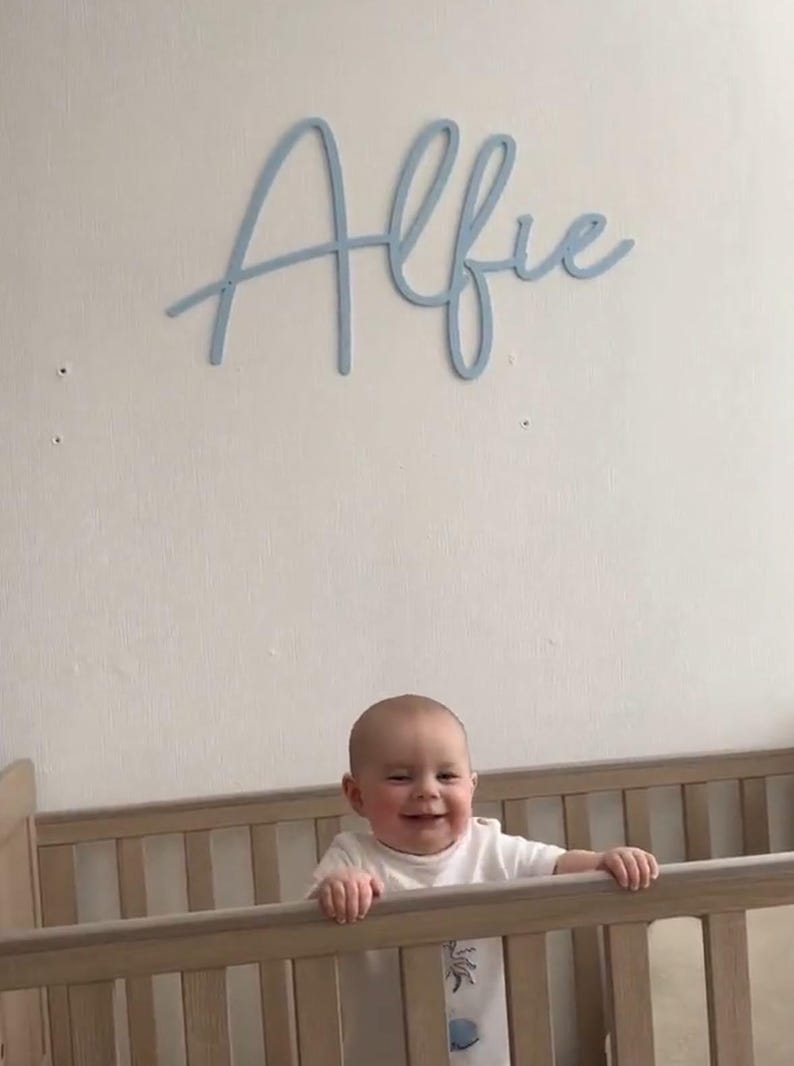 Scribble Font Wooden Name Sign – Personalised Nursery Wall Decor afbeelding 13