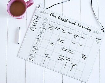 Personalised 2026 Whiteboard Family Character Planner - Engraved - Write Wipe Wall Calendar - Wipeable Family Weekly -  Dry Erase