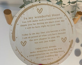 My Sister On Your Wedding Day Personalised Sign - Wedding Decor - Personalised Wedding Thank You Sign - Gift For My Sister on My Wedding Day