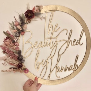Large Wooden Hoop Small Business Sign - Photo Prop Personalised Sign - Logo Hoop - Beauty Nail Hairdresser Tanning Sign - Flower Wall Sign