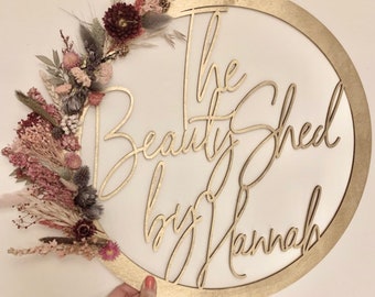 Large Wooden Hoop Small Business Sign - Photo Prop Personalised Sign - Logo Hoop - Beauty Nail Hairdresser Tanning Sign - Flower Wall Sign