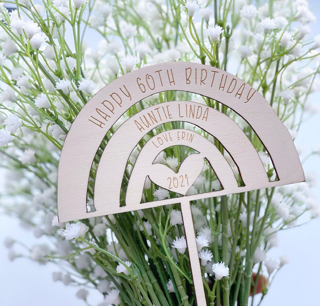 HAPPY BIRTHDAY Personalised Flower Bouquet Plant Sign Rainbow Flower