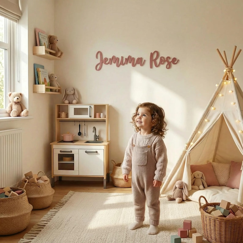 Letrero de madera personalizado con nombre - Decoración de pared a medida - Letrero con nombre para bebé para la habitación infantil - Decoración del hogar - Letrero con nombre para dormitorio infantil - VARIOS TAMAÑOS imagen 7