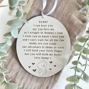 Papá para ser sostiene mi placa blanca del corazón - San Valentín de Bump - Papá para ser regalo de recuerdo - Papá para ser regalo de Bump - Revelación de embarazo (WH)