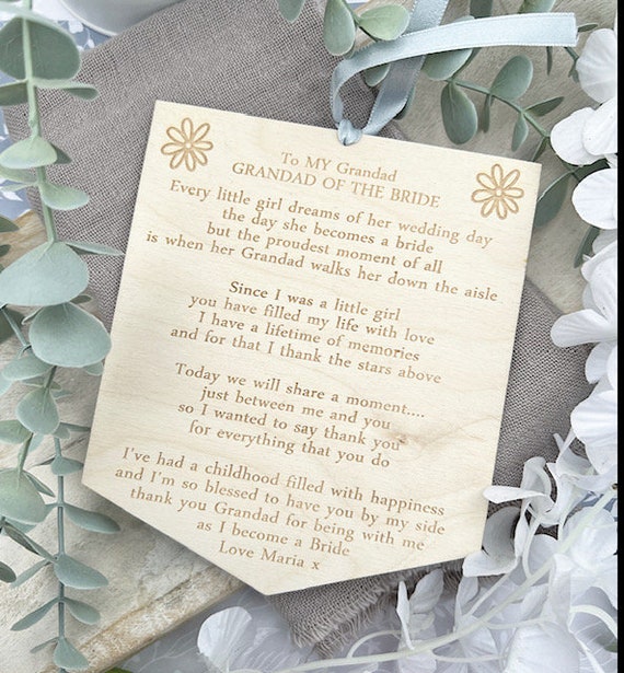 Grandad Of The BRIDE Targa in legno - Regalo per il nonno della sposa - Il giorno del mio matrimonio - Regalo per il nonno - Bomboniera - Nonno