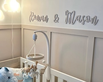 Letrero personalizado con nombre para gemelos o hermanos, decoración de pared para dormitorio, guardería o sala de juegos, colores personalizados, fuente en espiral de 80 cm