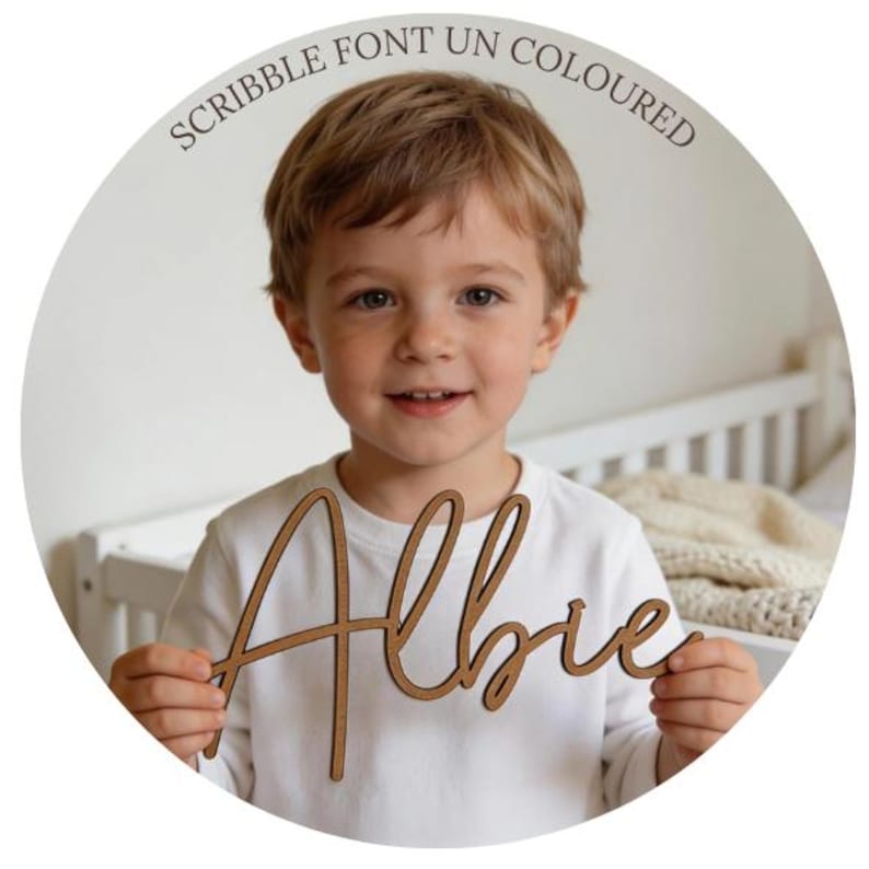 Scribble Font Wooden Name Sign – Personalised Nursery Wall Decor afbeelding 15