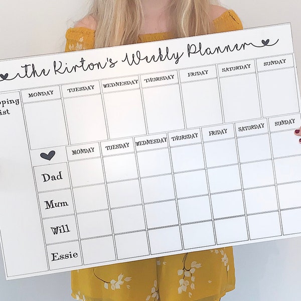 GIANT Laser Engraved Personalised Family & Meal White Board Wipeable Wall Planner - Large Wall Planner - Daily Life Planner - Family Life
