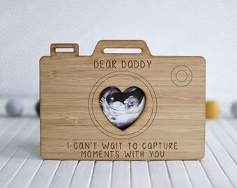 Dear Daddy Baby Scan Camera Magnet Frame - Pregnancy Announcement - Birthday Gift From Bump - Personalised Gift For Daddy To Be - Scan