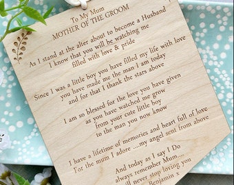 MOTHER Of The GROOM Hanging Wooden Sign Plaque - Gift For Mother Of The GROOM - On My Wedding Day - Gift For Mum - Wedding Favour, Husband