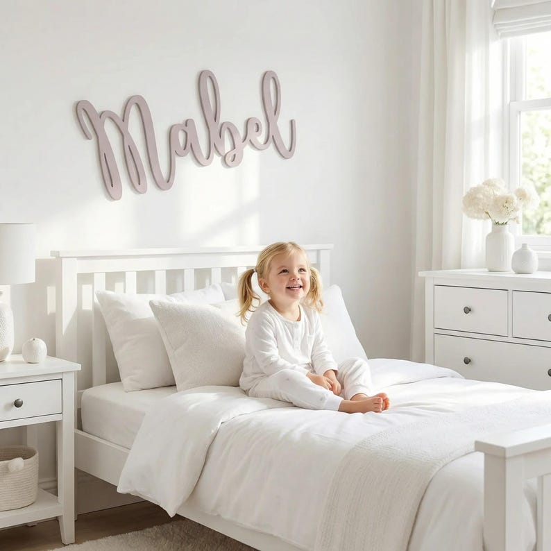 Letrero de madera personalizado con nombre - Decoración de pared a medida - Letrero con nombre para bebé para la habitación infantil - Decoración del hogar - Letrero con nombre para dormitorio infantil - VARIOS TAMAÑOS imagen 3