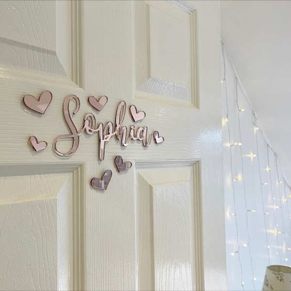 Coloured Acrylic Door Name Sign with Stars or Hearts - Nursery or Children's Bedroom Sign - Baby Name - Laser Coloured Acrylic Toy Box Sign