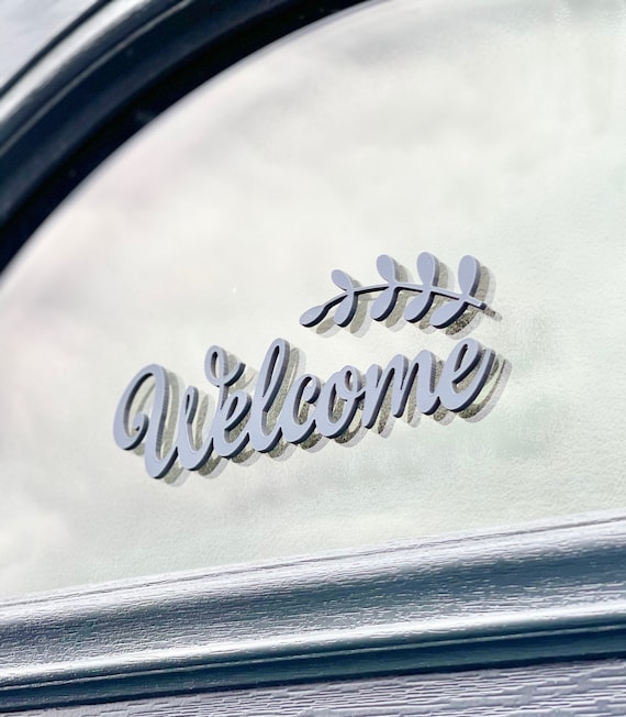 WELCOME 3D Acrylic Front Door Sign & Vine, Letterbox Sign, Outdoor Acrylic Sign For Front Door Decoration 3mm Acrylic Sign (Various Colours)