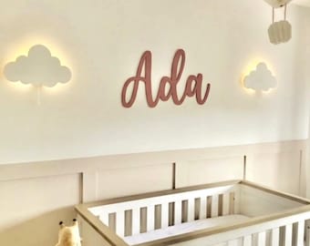Large Swirly Font Name Sign 60cm, Statement Nursery Wall Art, Big Baby Name Above Cot Decor, UK Handmade