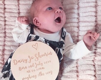 Baby Birth Announcement Sign & Wall Plaque - Baby Milestone, Nursery Decor, Nursery Sign, Baby Photo Prop, Hello World, Baby Arrival,