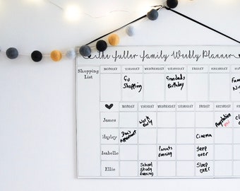 Personalised 2024 Family Planner & Meal Planner White Board - Engraved - Write Wipe Wall Calendar - Wipeable Weekly - Dry Erase