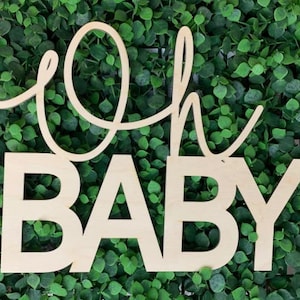 Oh Baby Wooden Mixed Font Decorative Sign - Birth Sign - Baby Announcement - Flower Wall Sign