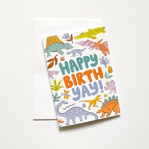 Happy Birth Yay! Greeting Card | Dinosaurs Card | Kids Gift Card | Kids Birthday Card | Recycled Card and Envelope