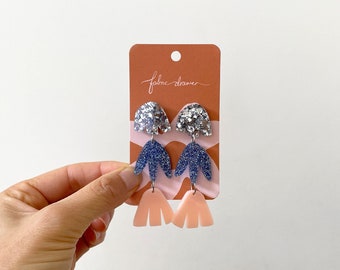 Floral Drop Earrings | 3-Tier Laser Cut | Acrylic | Glitter Earrings | Made in Melbourne