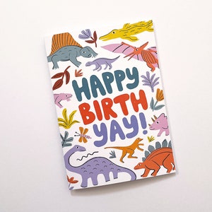 Bonne naissance ! Carte de voeux dinosaures, enfants, carte d'anniversaire d'enfants