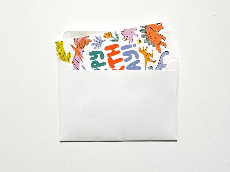 Happy Birth Yay Greeting Card Dinosaurs Card Kids Gift Card Kids Birthday Card Recycled Card and Envelope image 3
