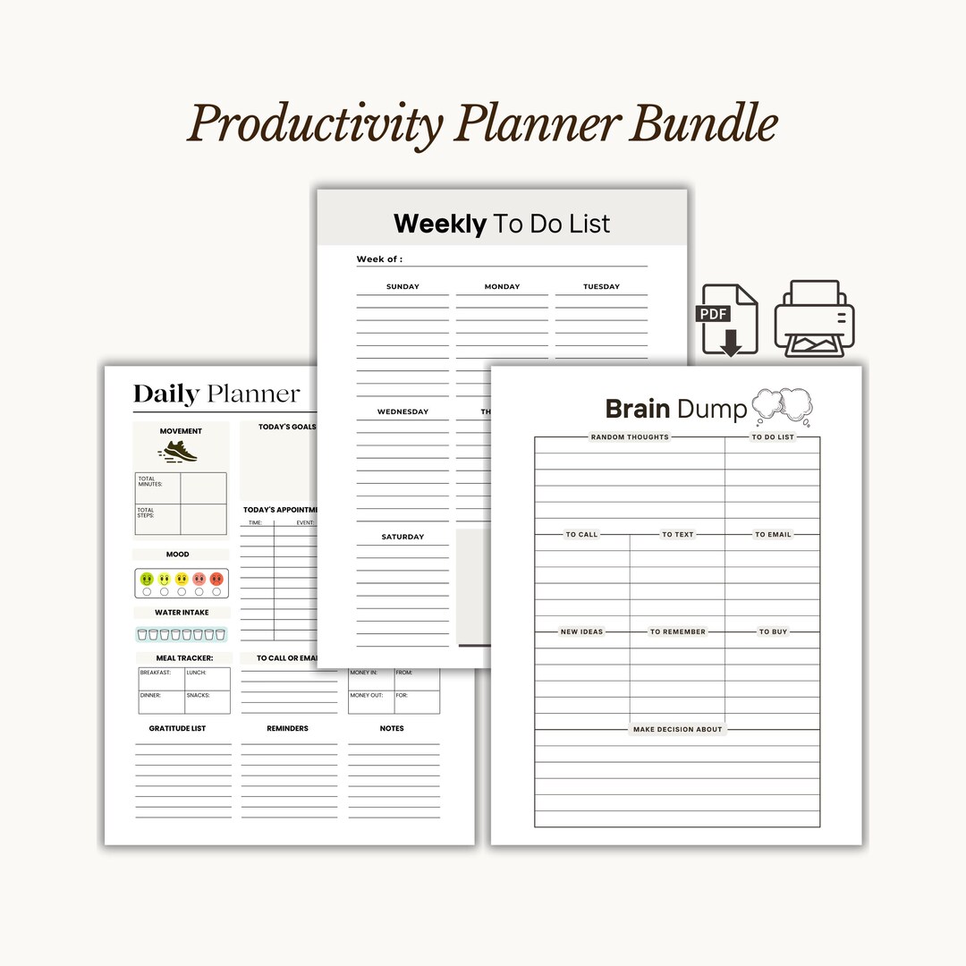 Productivity Planner Bundle | Daily & Weekly Planner With Brain Dump ...