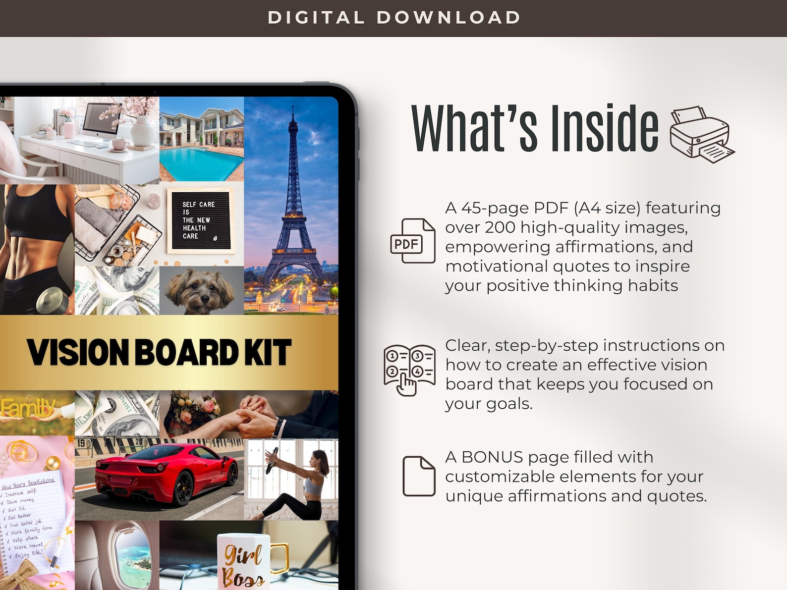 Vision Board Kit | Digital Goal Setting & Manifestation PDF | Printable ...