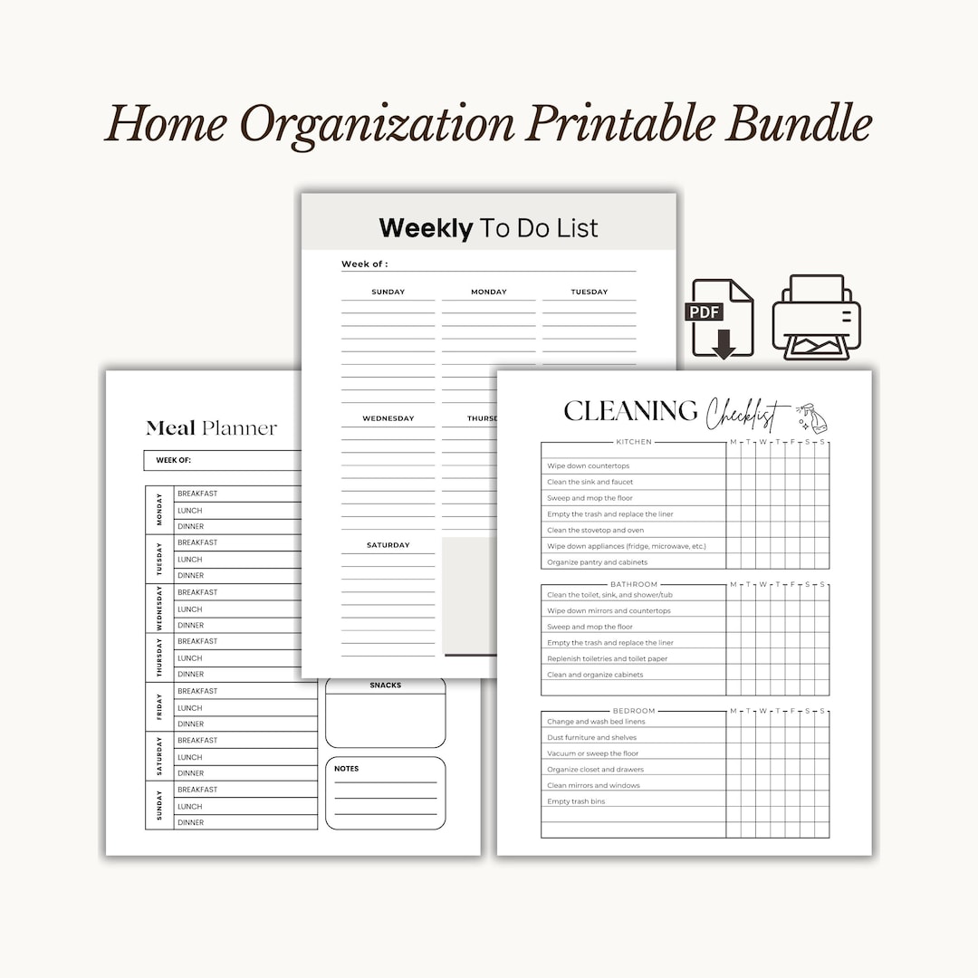 Home Organization Planner Printable | Weekly Cleaning Checklist | Meal Planner | to Do List PDF ...
