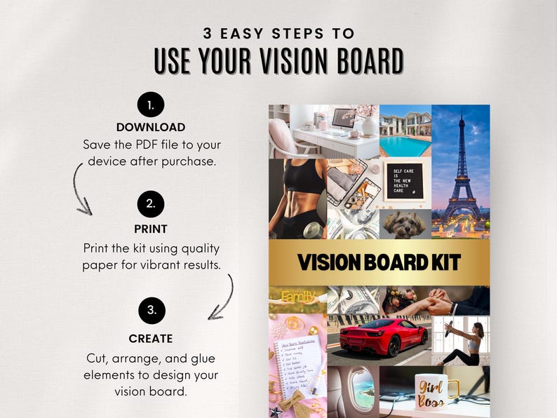 Vision Board Kit | Digital Goal Setting & Manifestation PDF | Printable ...
