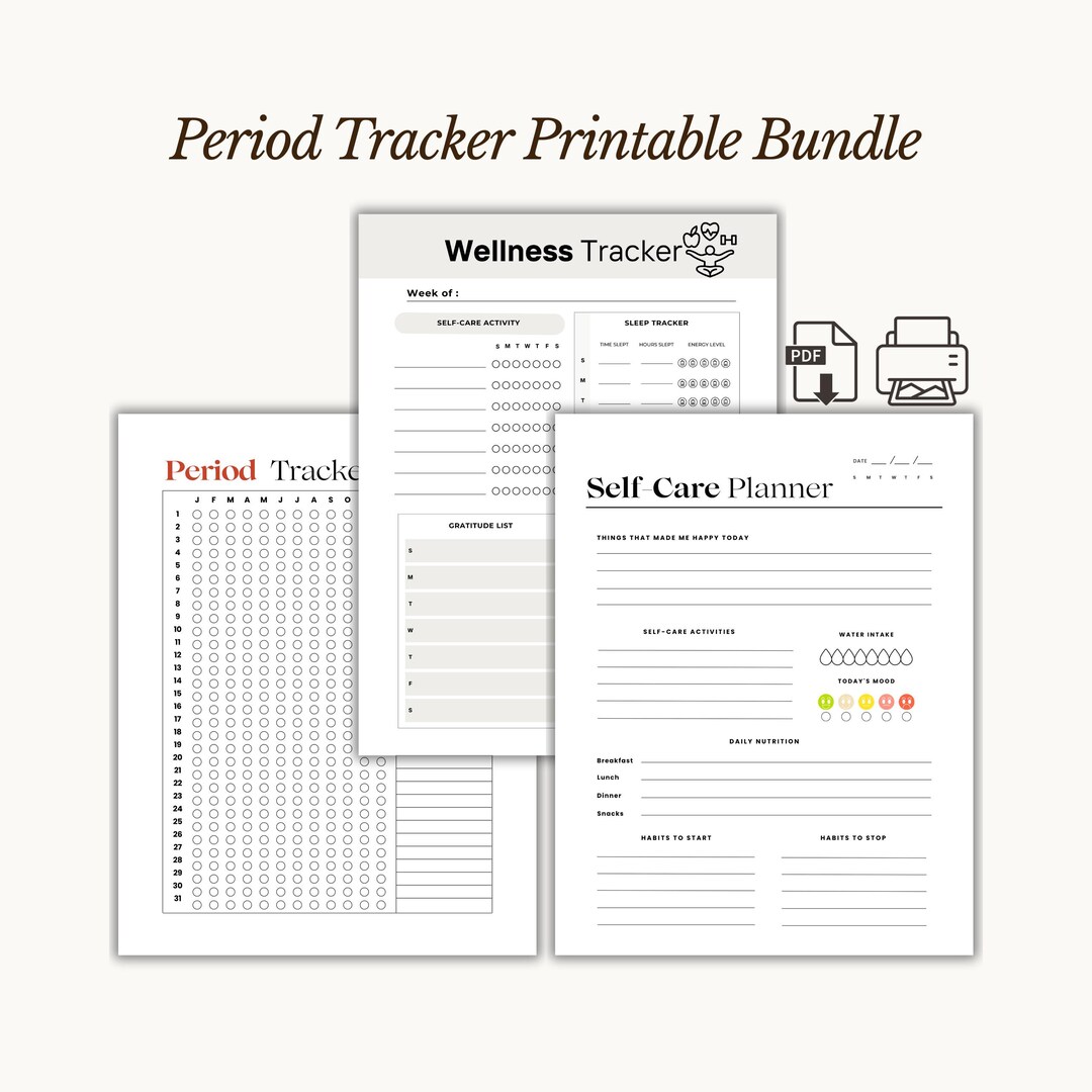 Period Tracker Printable Bundle | Women’s Self Care Planner & Daily ...