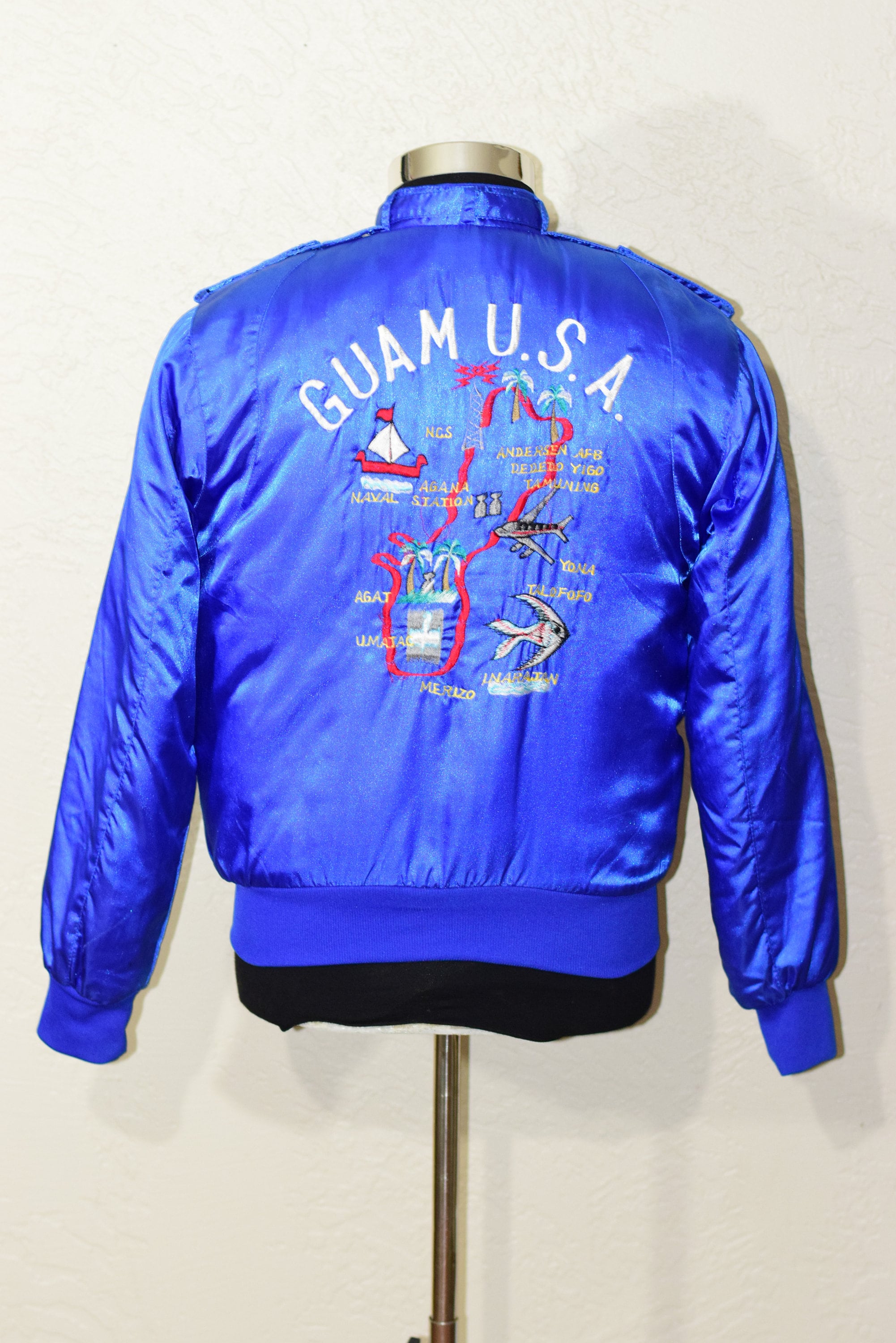 Vintage GUAM Bomber Jacket Satin Sammys Embroidery Kanye