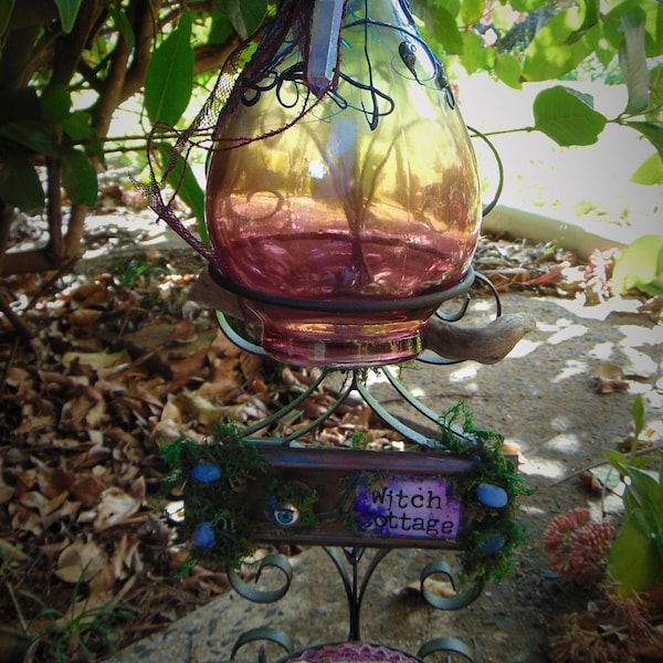 Witch Cottage Hanging Altar and Witch Bottle. Portable Altar. Light Washed and Consecrated. Nature. Out of Doors Ritual Work.Alchemy Station