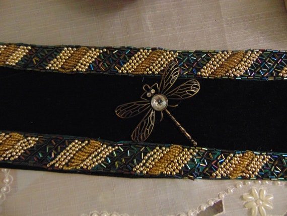 Gorgeous French Velvet Beaded Dragonfly Art Deco … - image 3