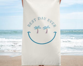Best Day Ever Beach Towel - Smiley Face Palm Trees