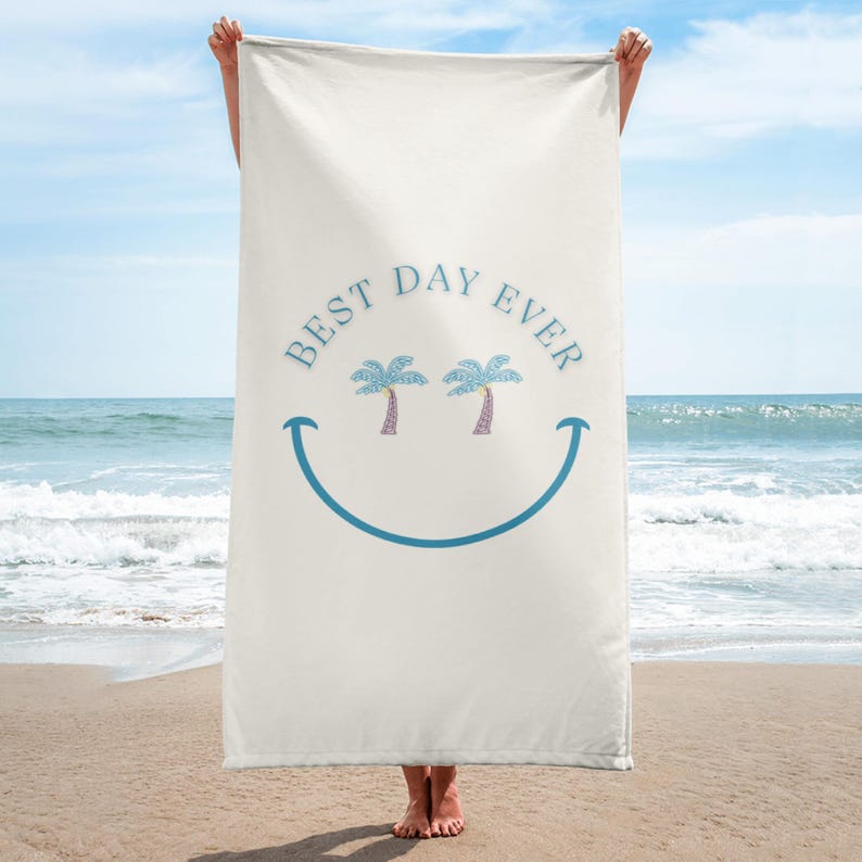 Best Day Ever smiley face palm trees beach towel