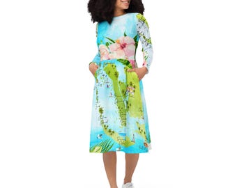 Barrier Islands Print Long Sleeve Dress