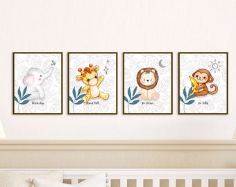 Safari animal, baby jungle animal nursery wall art digital download (set of 4)