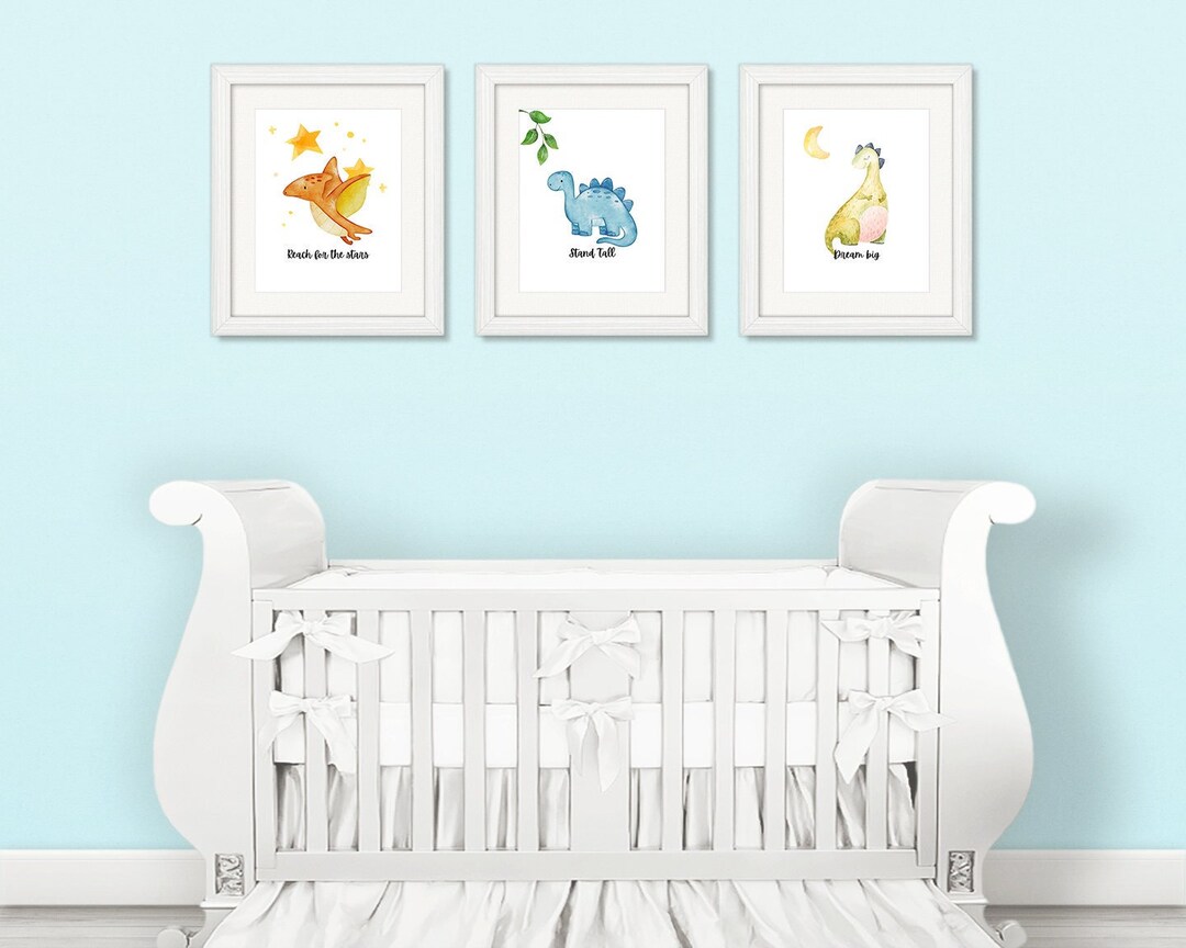 Watercolor Dinosaur Kids Wall Art Baby Boy Dinosaur Nursery Etsy